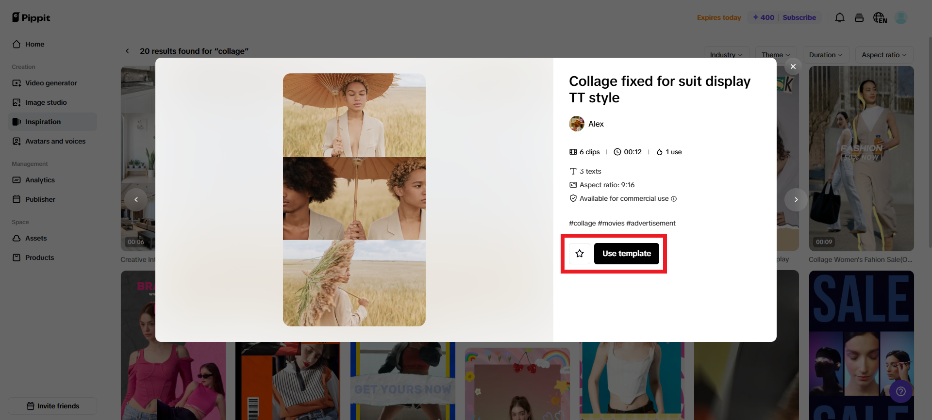 Proceed to use your selected template