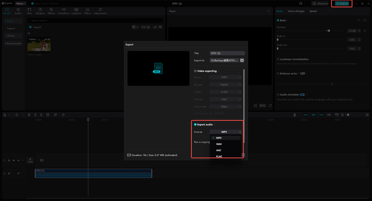 Export the audio
