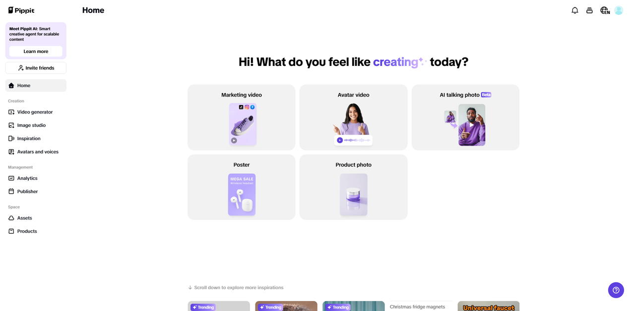 Giao diện Pippit