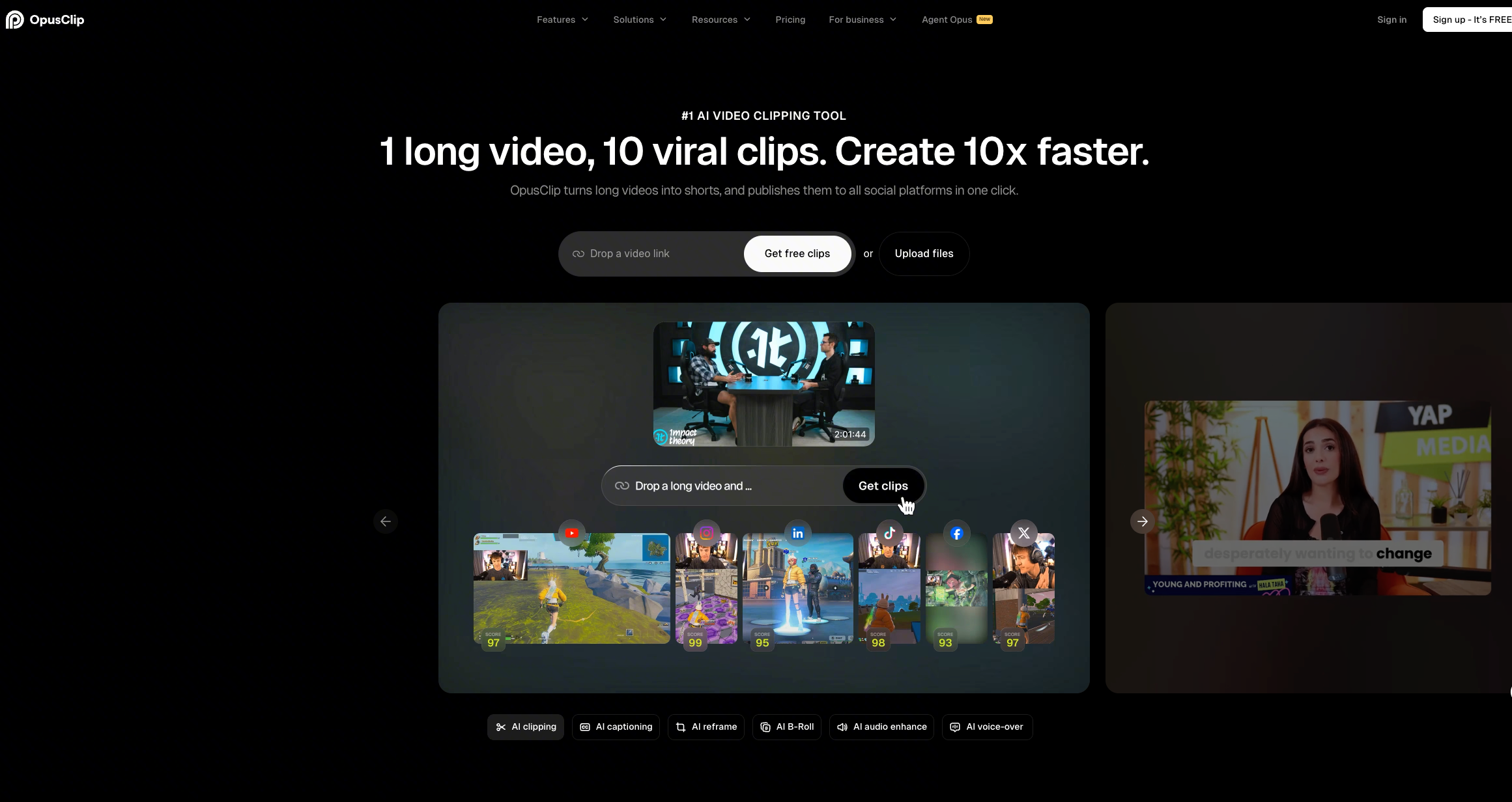 OpusClip - ideale per riproporre video lunghi
