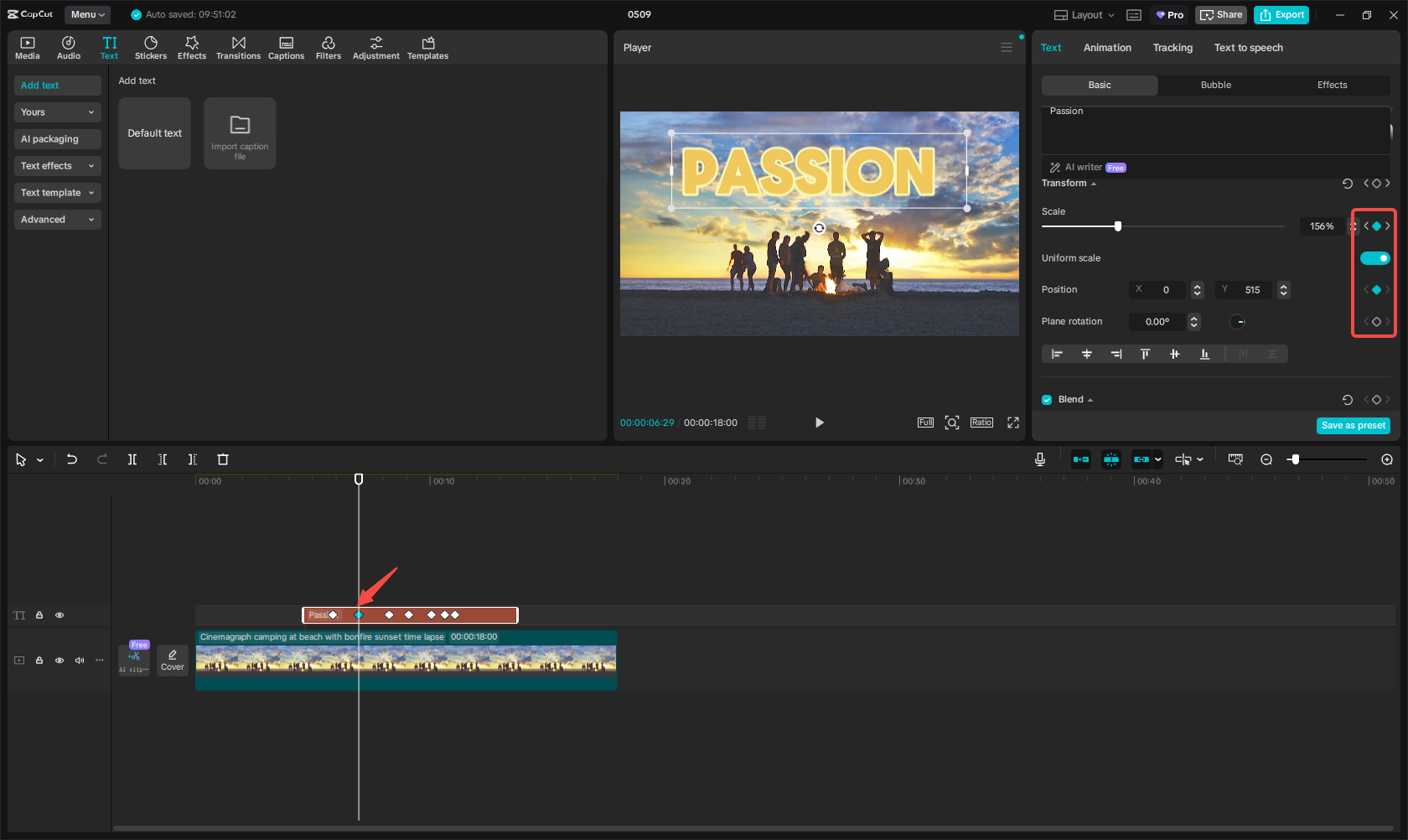 Pop up via keyframes