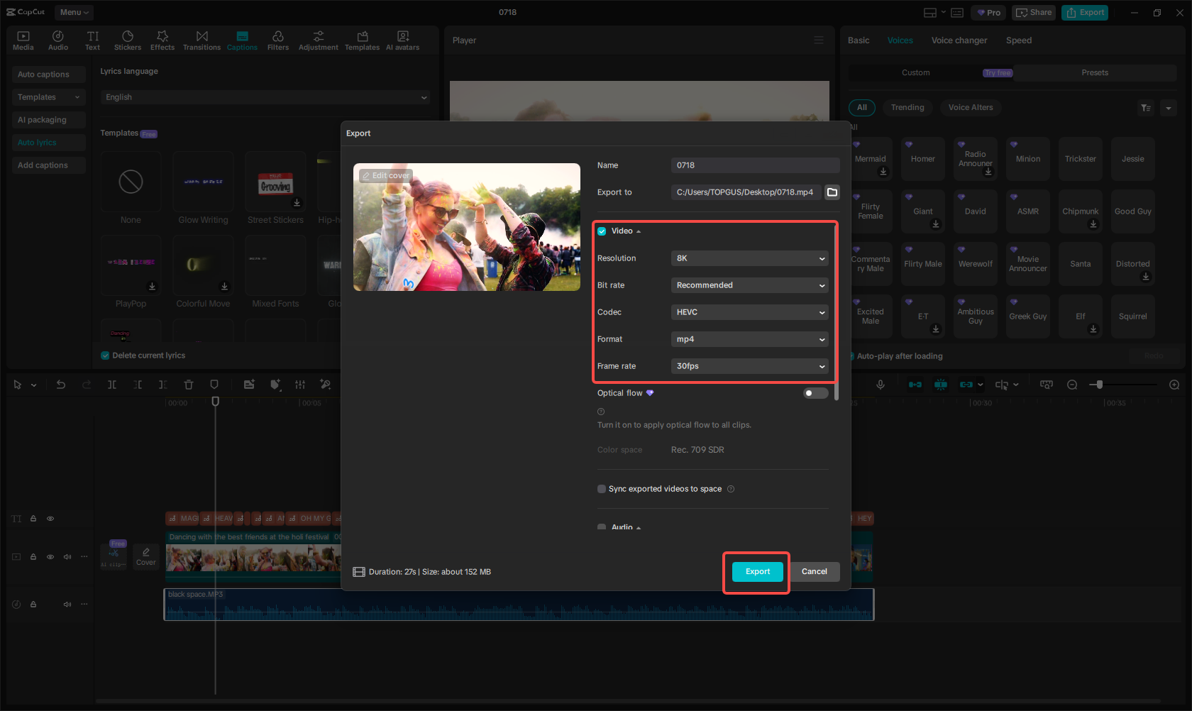 Exportar video de karaoke