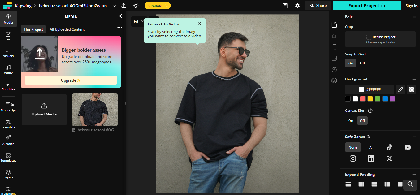 Kapwing - เครื่องมือ AI เปลี่ยนภาพเป็นวิดีโอฟรีไม่มีลายน้ำ