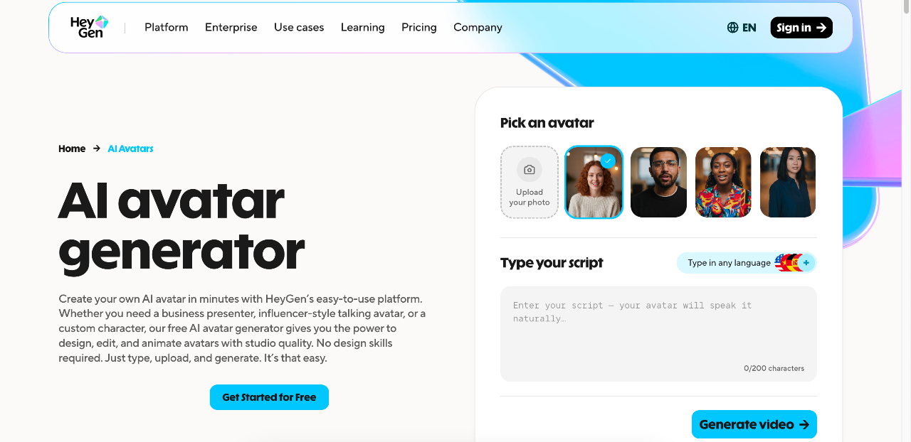 HeyGen AI avatar generator