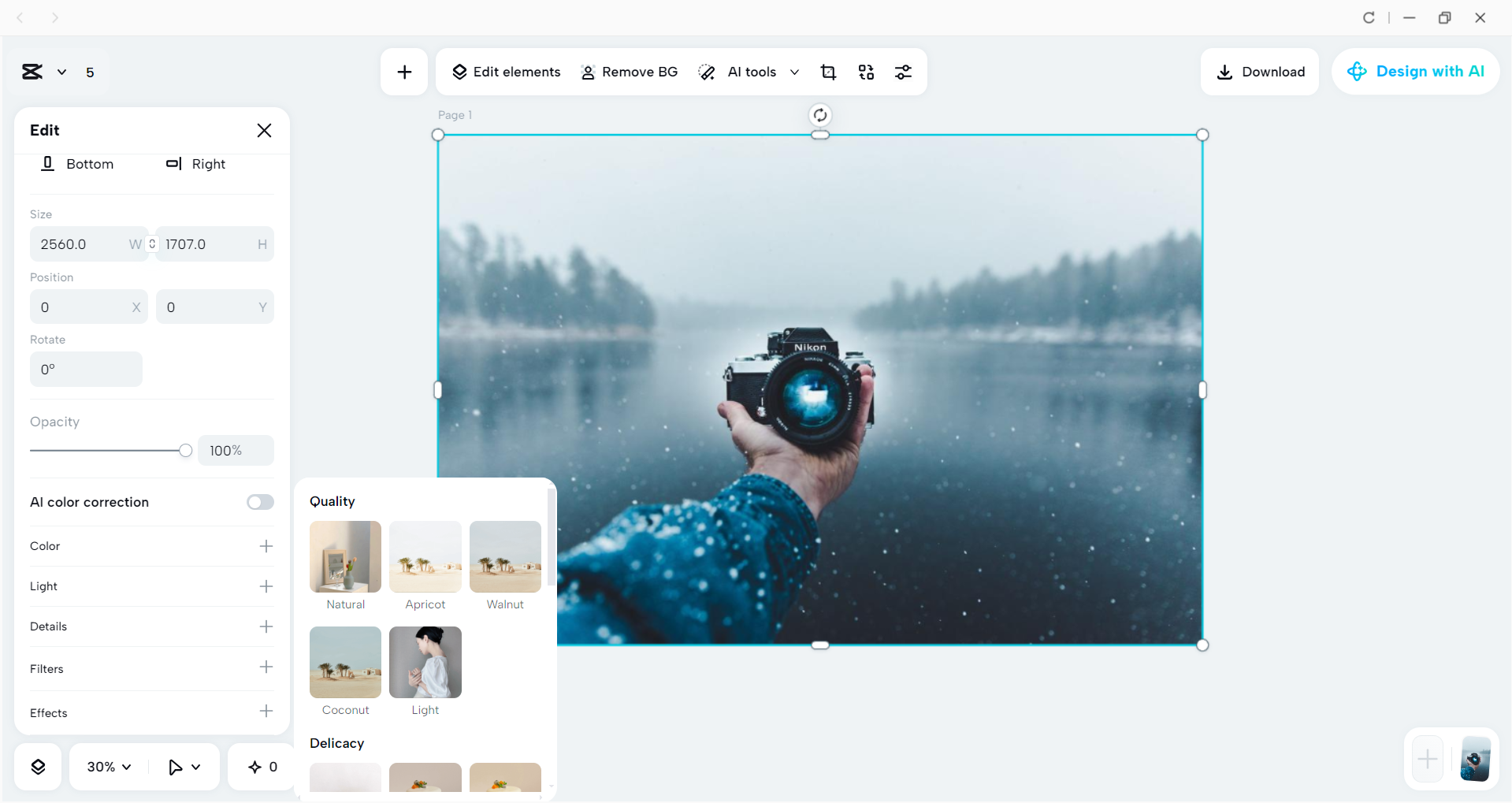 Interface of the CapCut desktop video editor - the best tool to add filters to images on PC