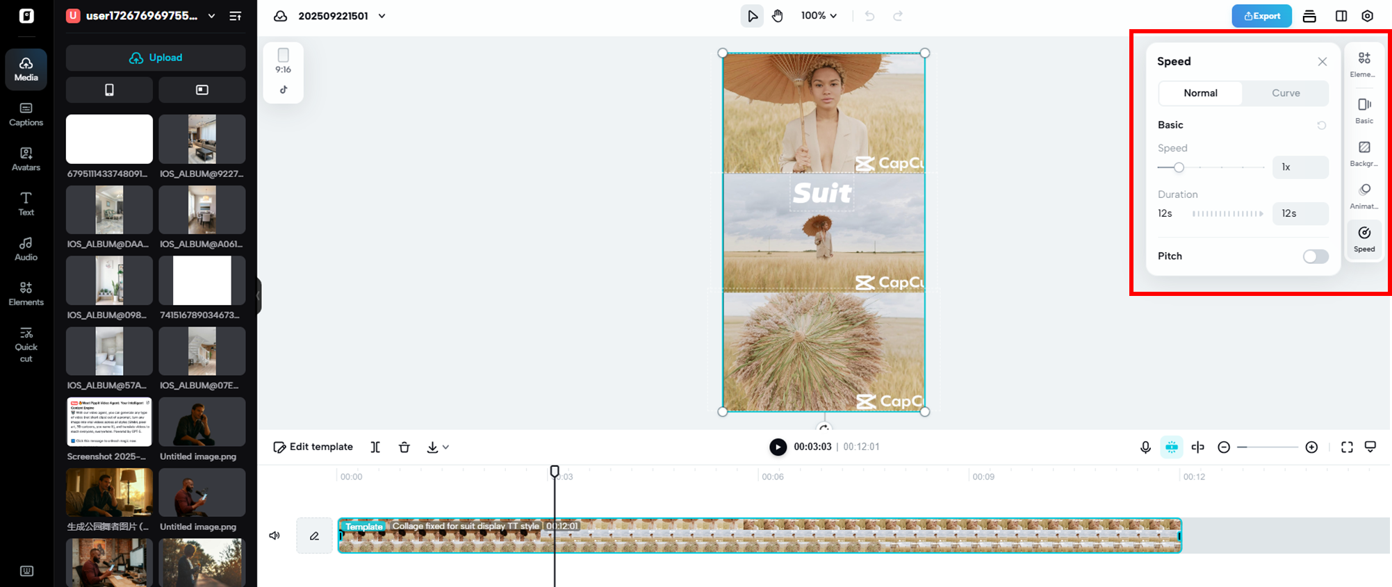 Adjust speed of your collage