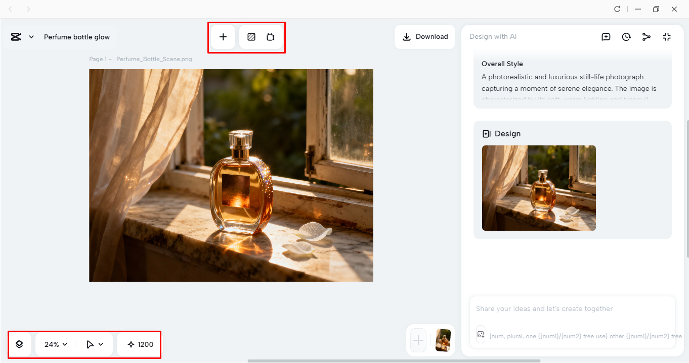 Editing the product design in the CapCut desktop video editor