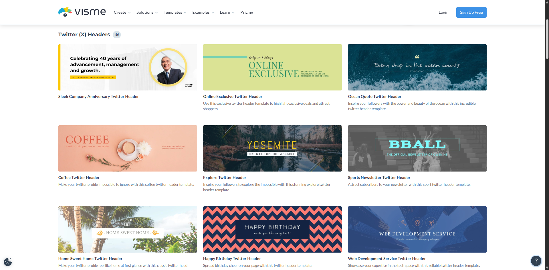 Interface of Visme - a site with versatile Twitter header templates