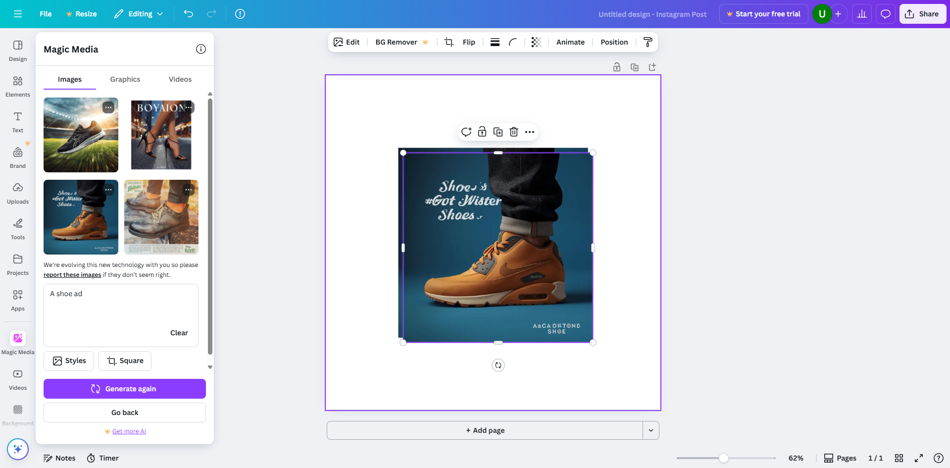 Interface of Canva - one of the best online AI ad generator