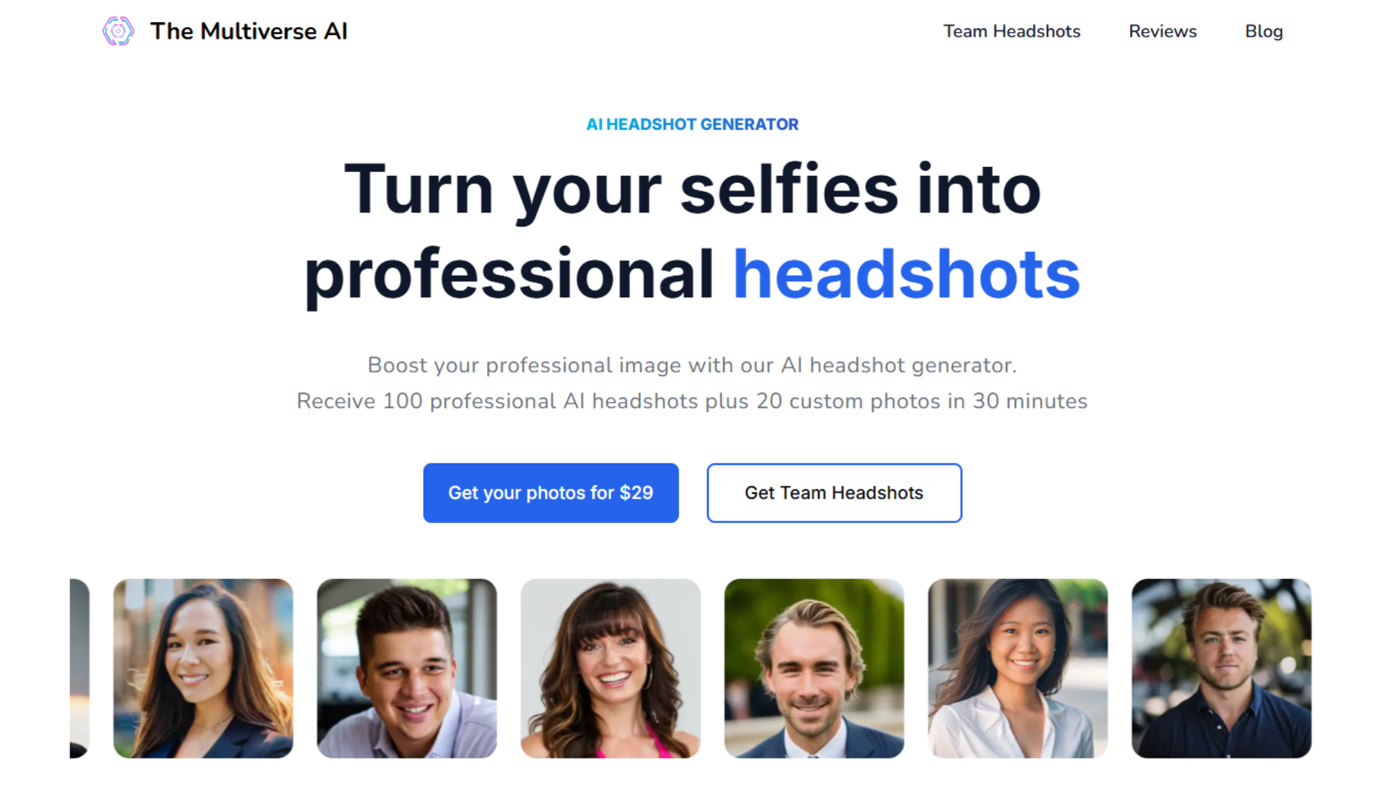 Interface of The Multiverse AI - an easy to use tool for AI-generated headshots