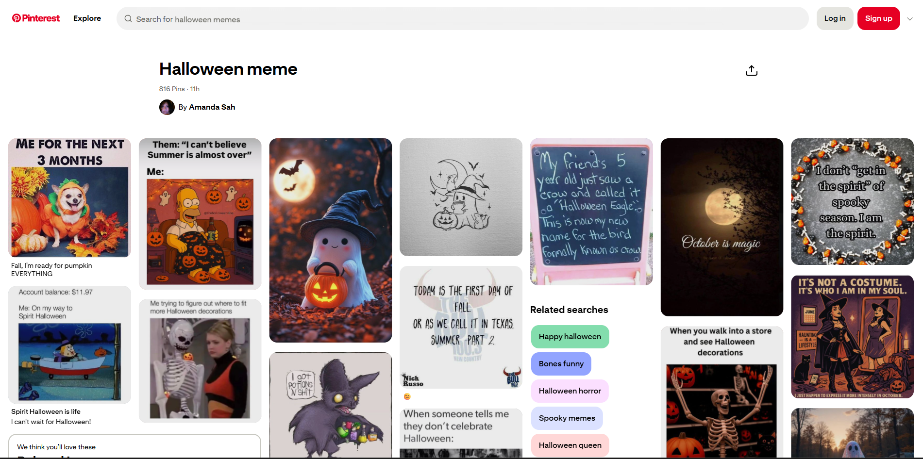 Interface of Pinterest - the most like site for funny Halloween memes