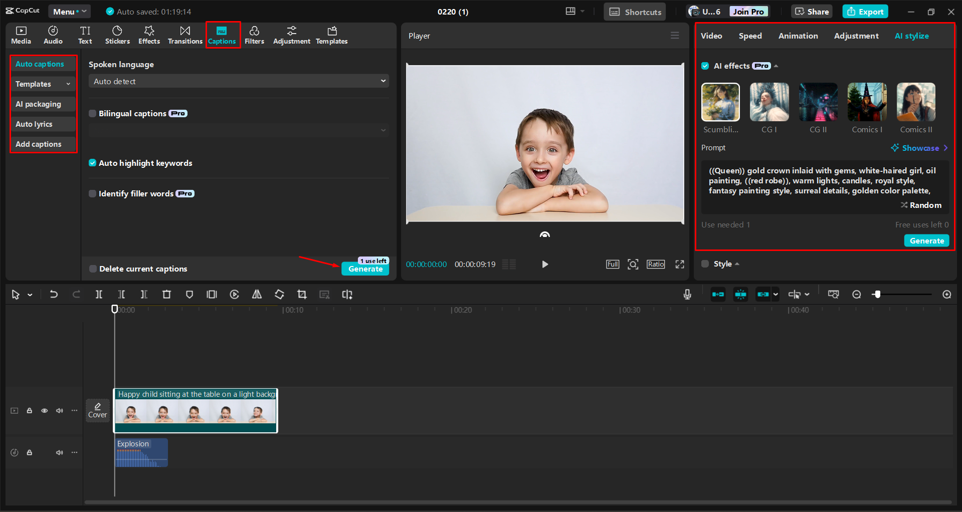 Hinzufügen von Übergängen und Generieren von Untertiteln zu einem Video im CapCut Desktop-Video-Editor