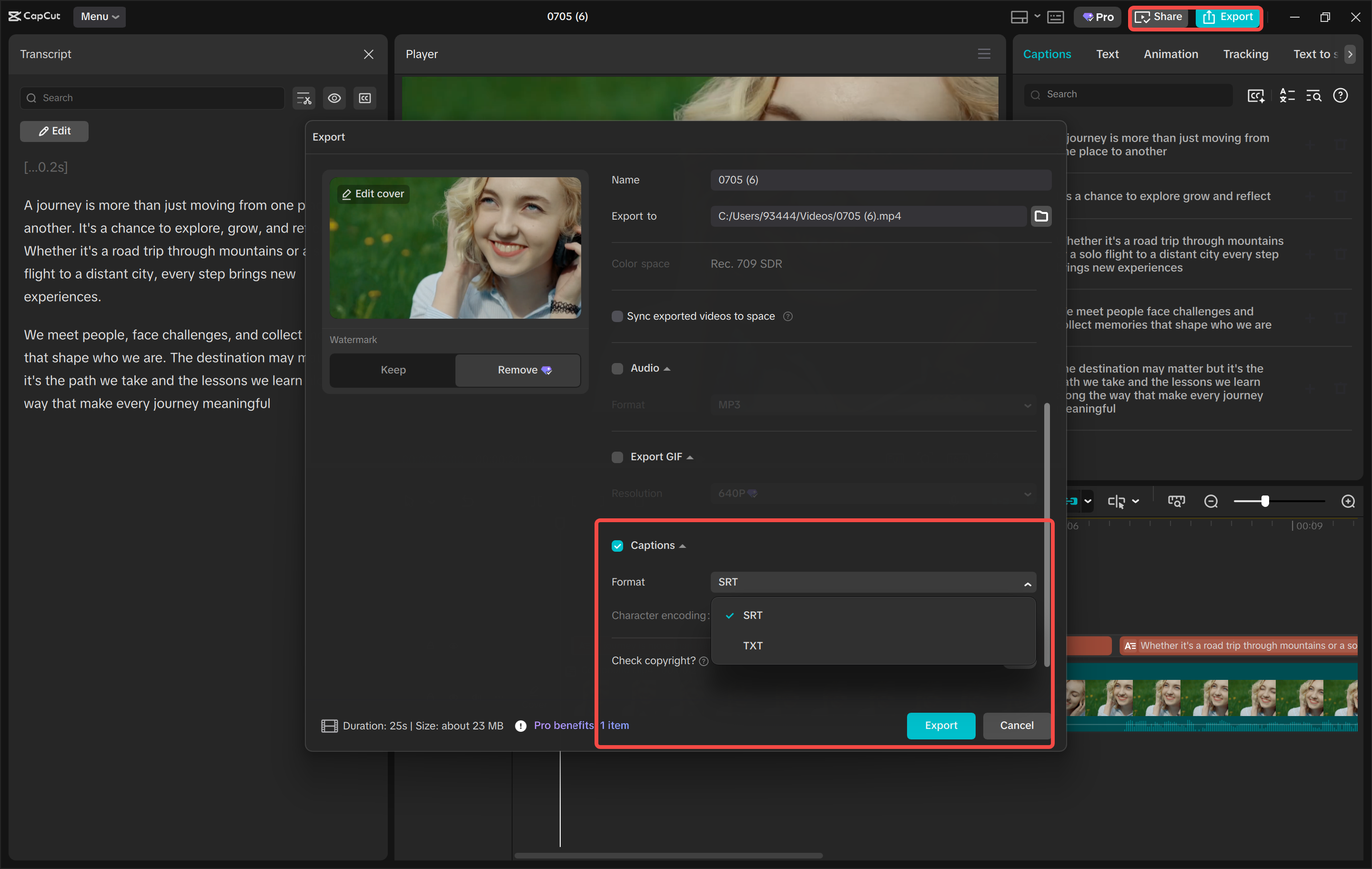 Exporting a video from the CapCut desktop video editor