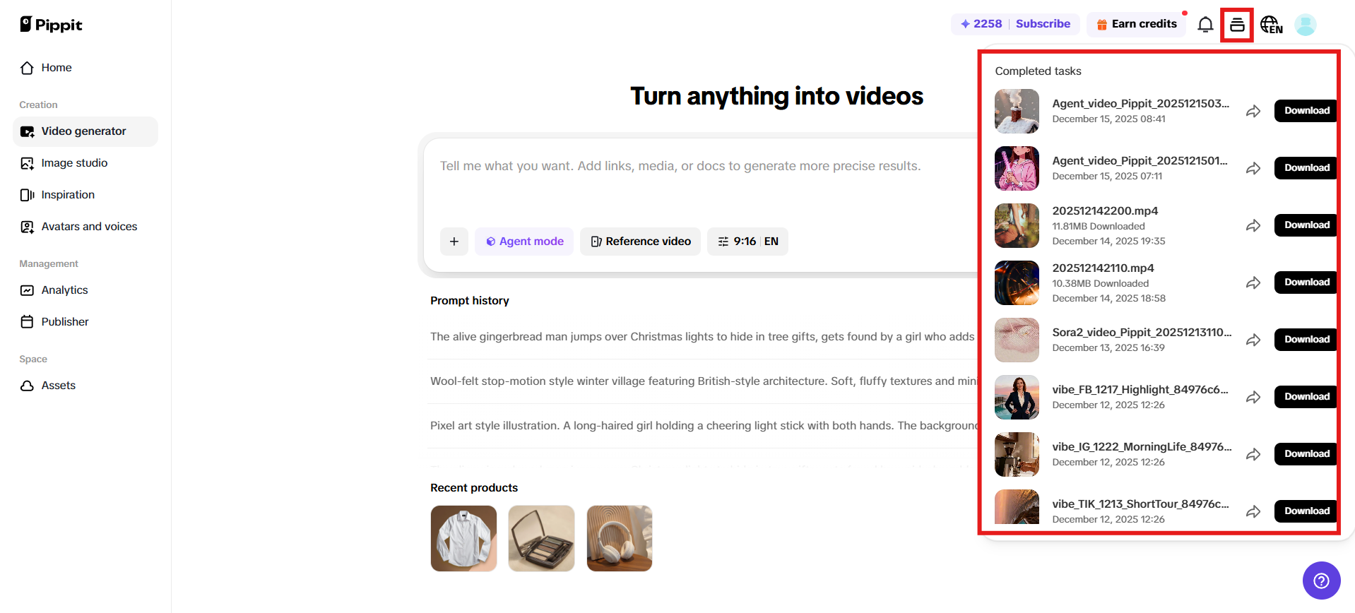 Go to Completed tasks panel