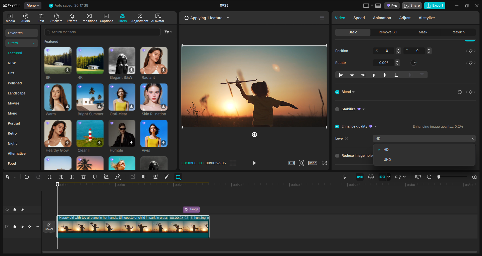 Interface of the CapCut desktop video editor - an easy way to upscale videos with AI