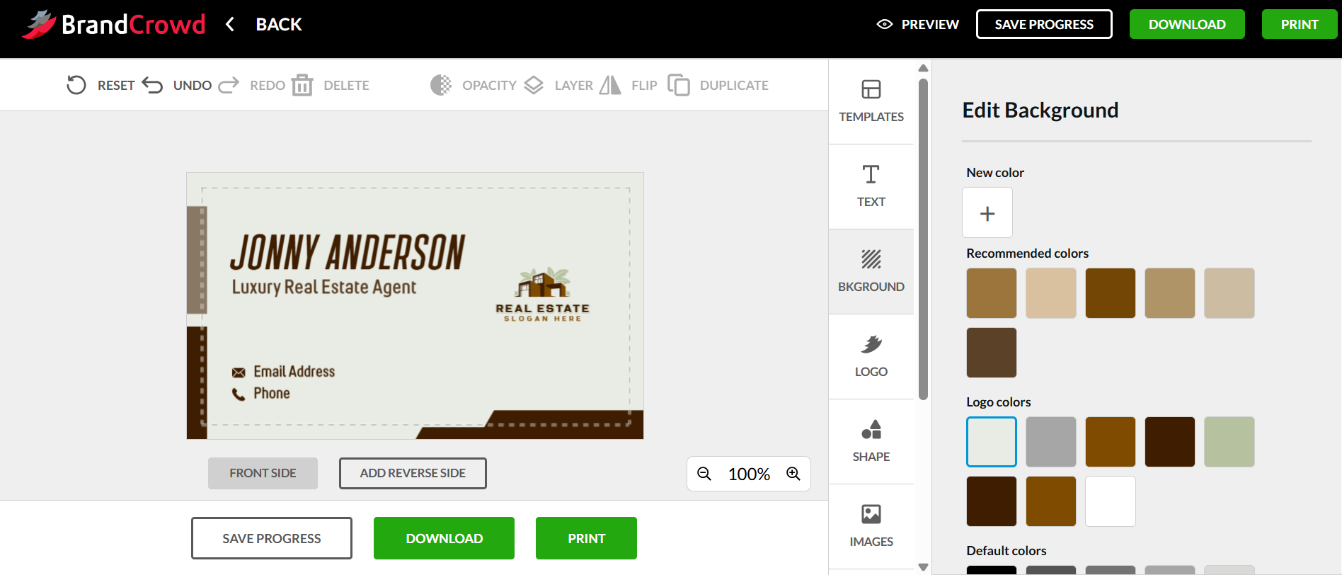Create a business card with BrandCrowd