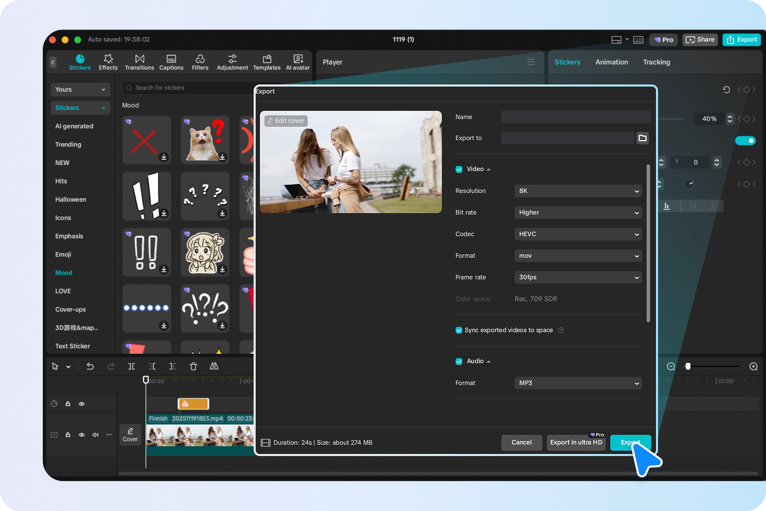 Exporting the final translated video from CapCut