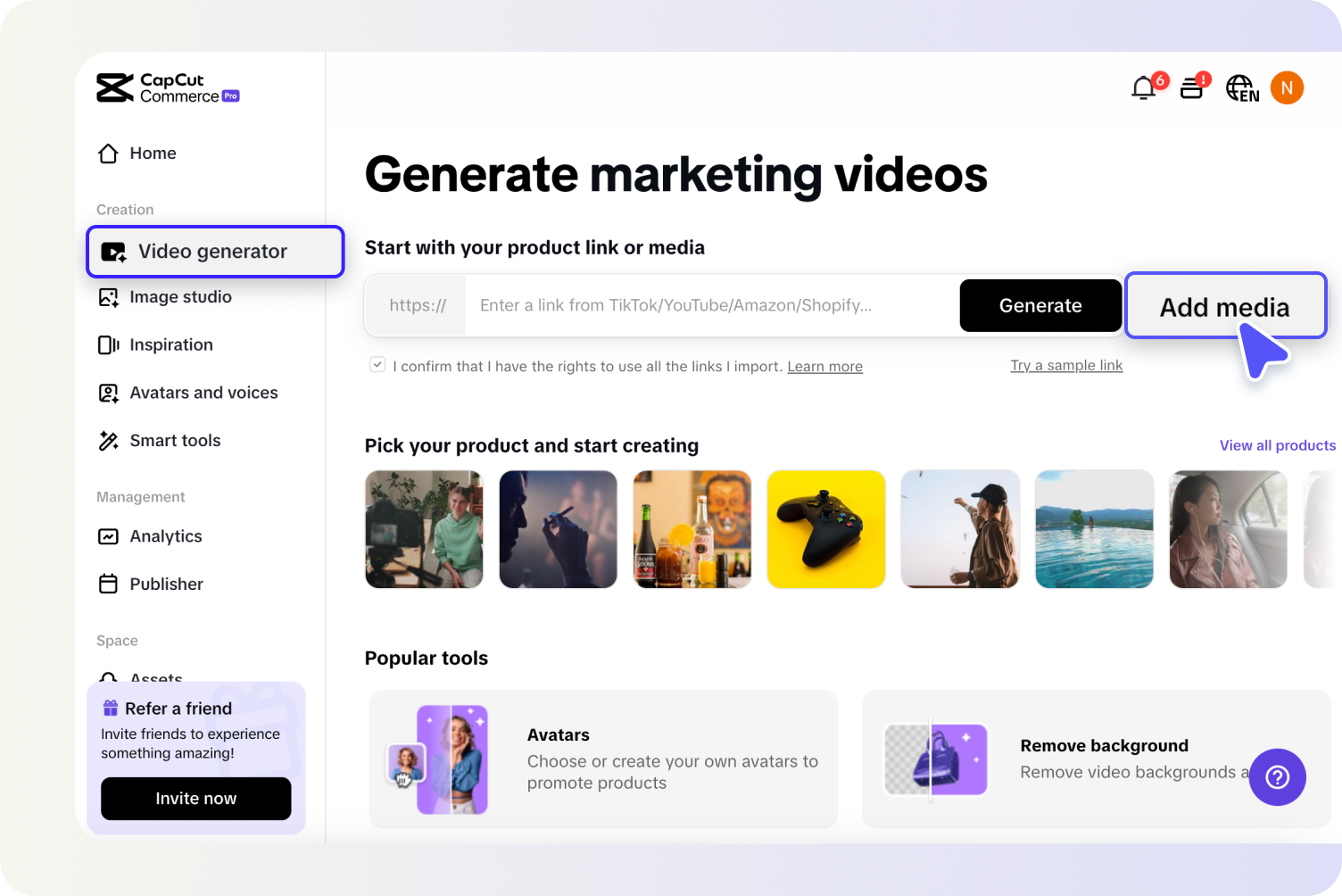 Toegang tot de tool Video generator.