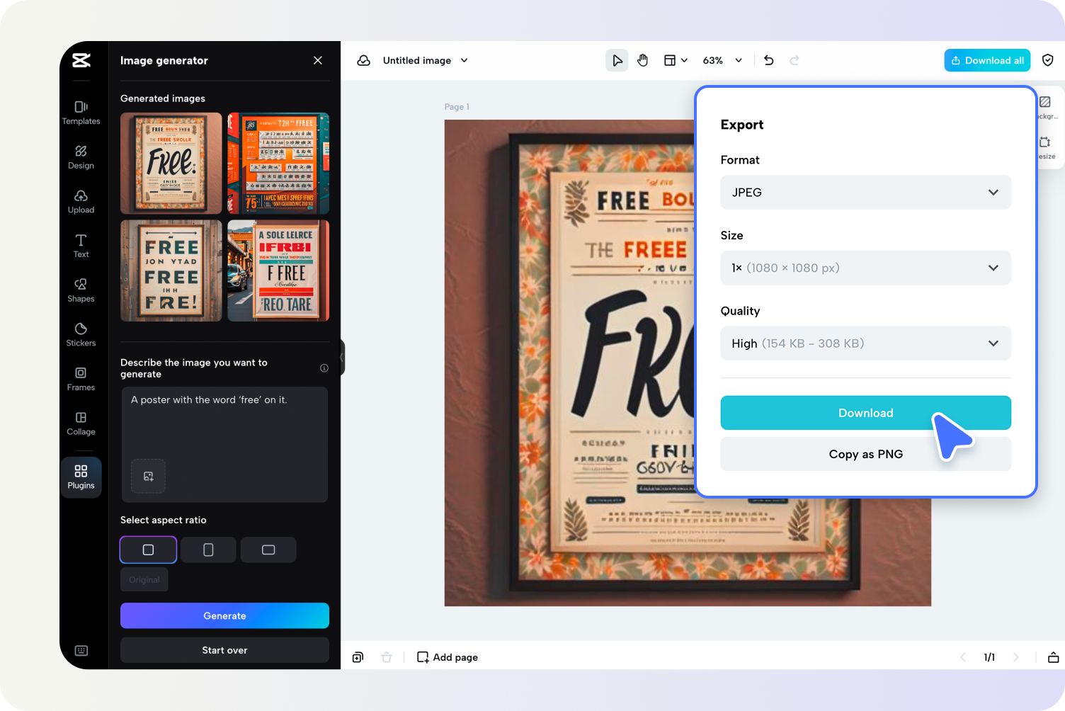 Modifica ed esporta il tuo design