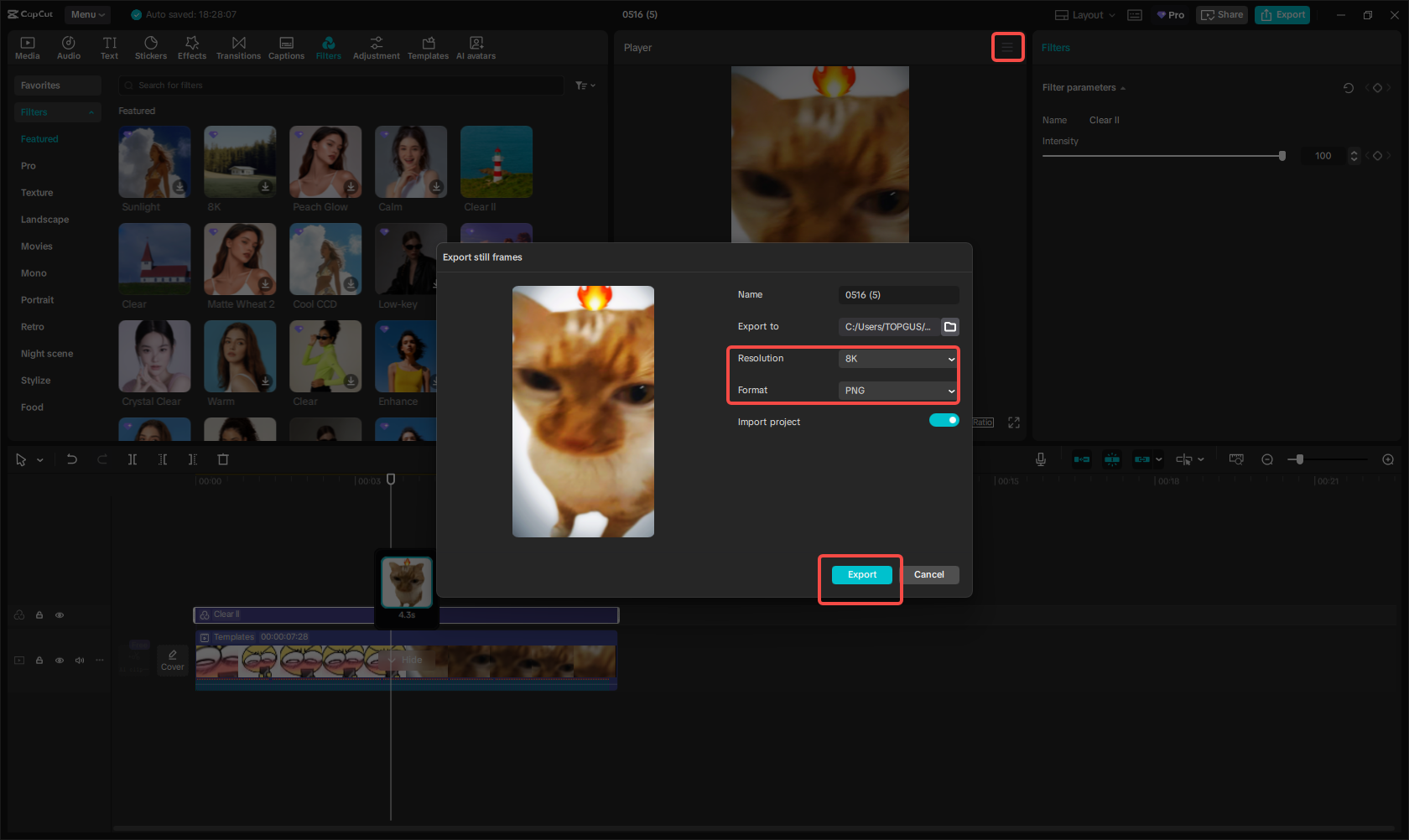 Exporting the image/video in CapCut