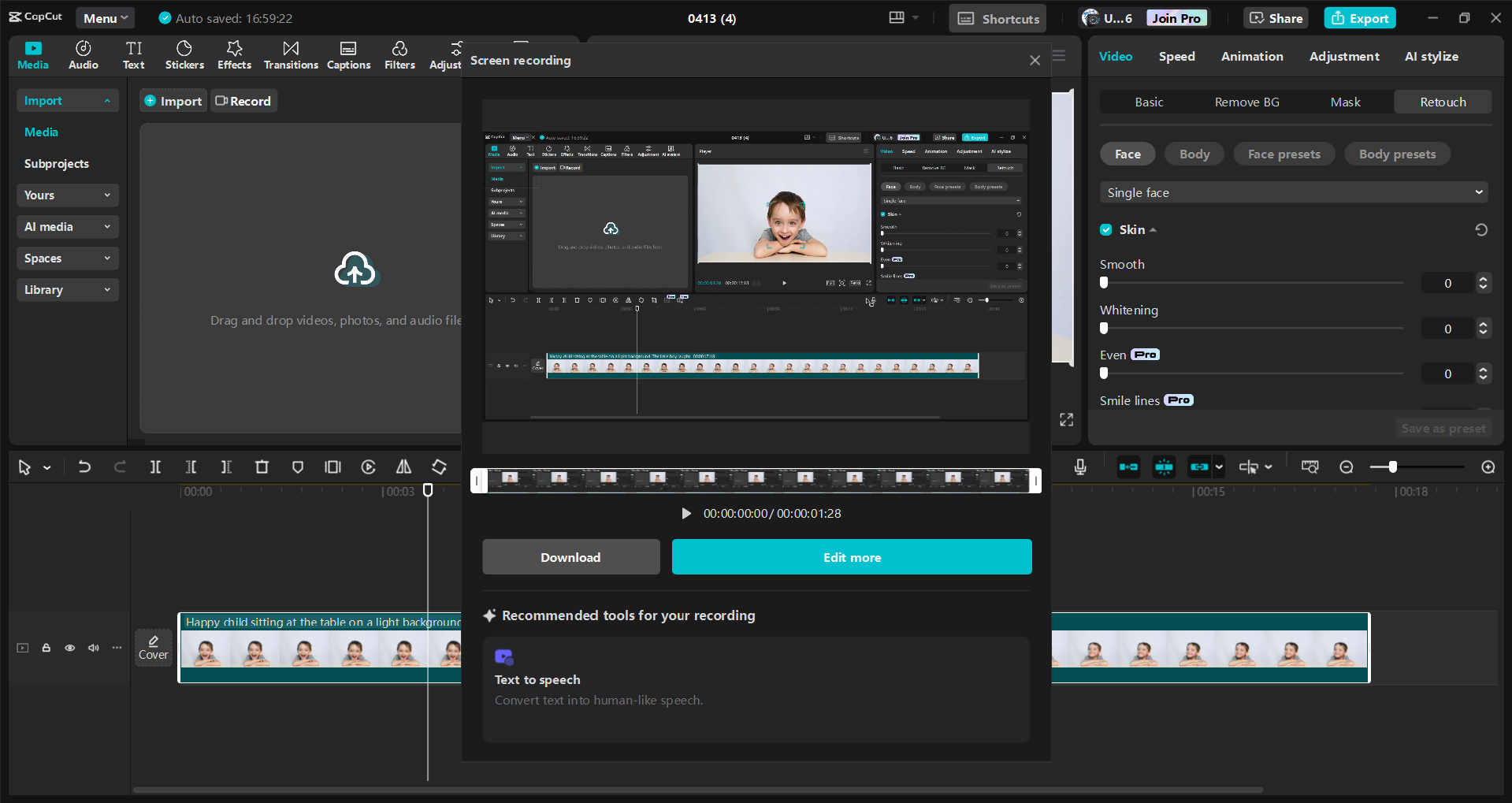 Interface of the CapCut desktop video editor - a quick and easy way to edit screen recordings