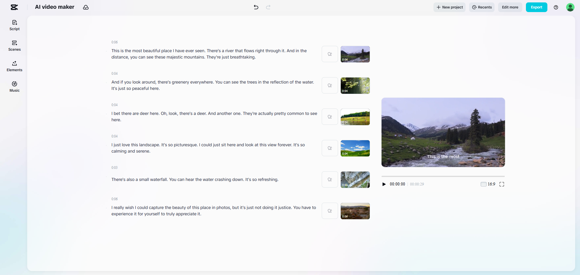 CapCut Web's AI video maker in action