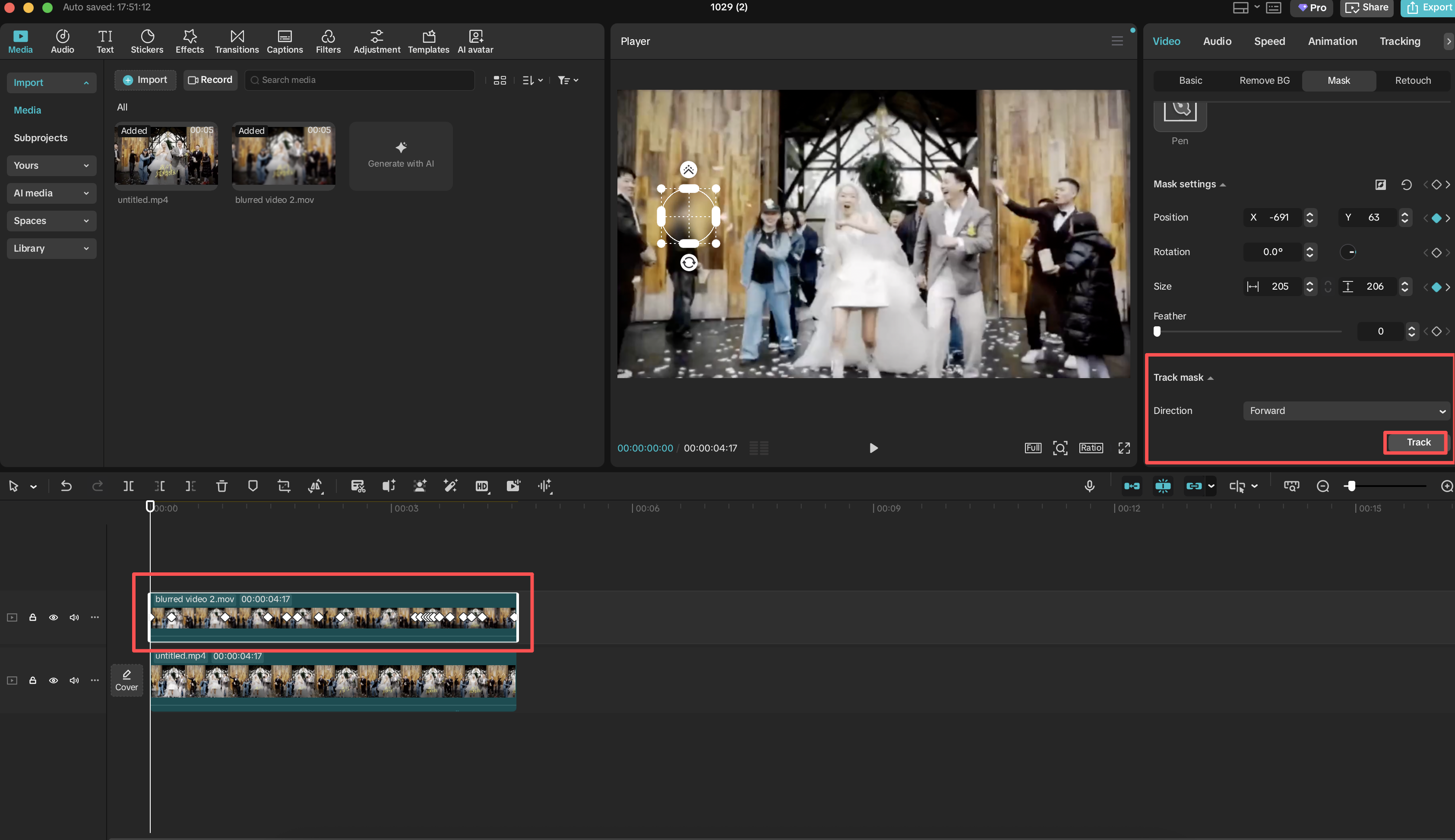 animate the mask to track the face