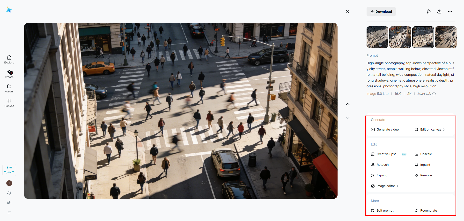 Personalizza lo scatto ad alto angolo generato