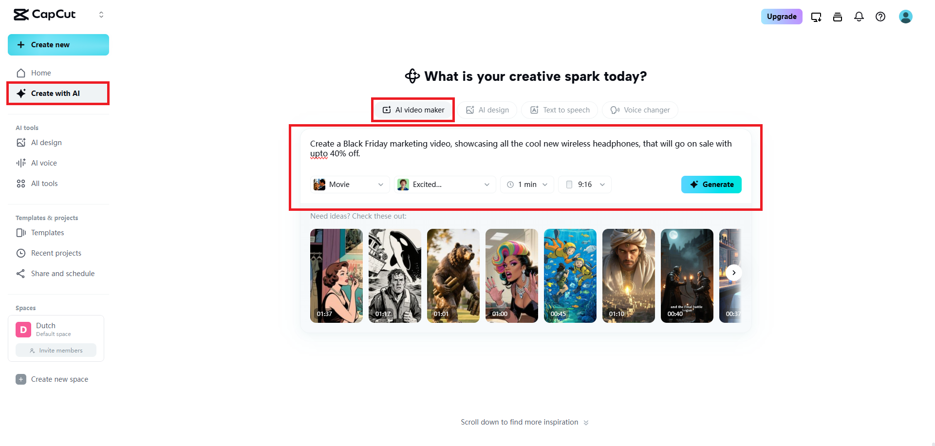 Insira os detalhes do seu vídeo e gere-o.