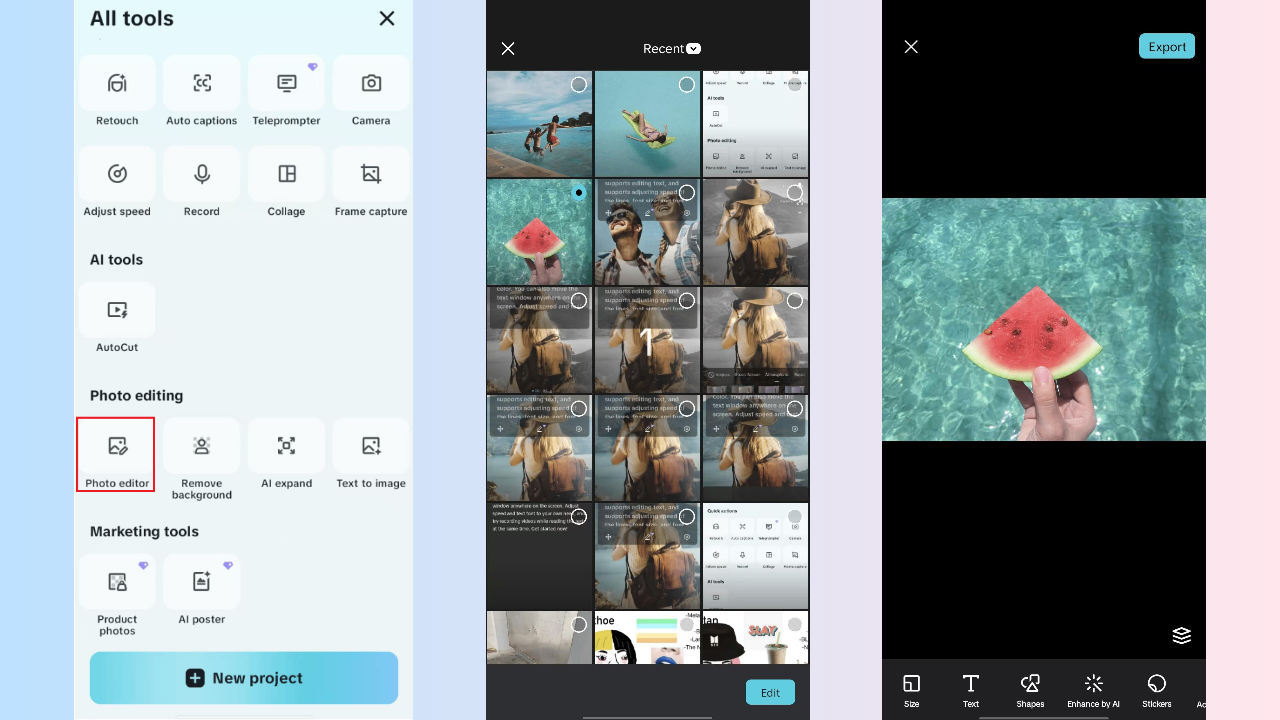 Aksess ang photo editor at mag-upload ng larawan