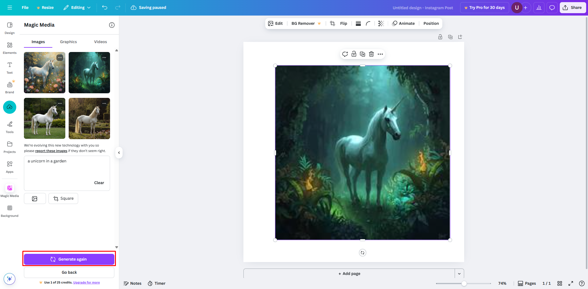 Створення зображень за допомогою інструменту Canva Magic image