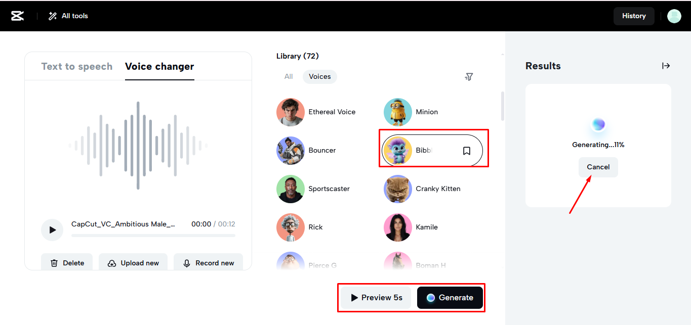 Utilizzando la funzione di modifica della voce per alterare l'audio