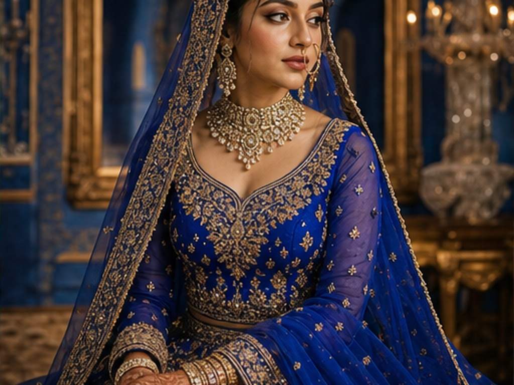 Prompt Seen Dulhan prompt Beispiel 5 - Königsblauer Brautlook