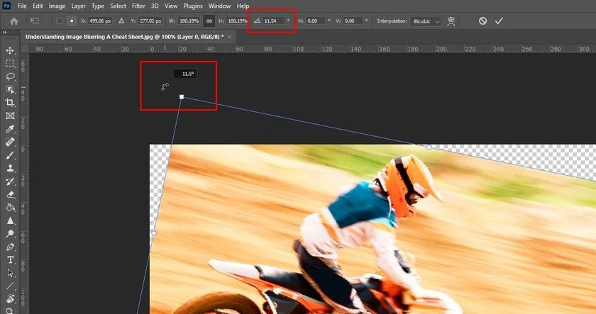 Adjust the image rotation angle in Photoshop