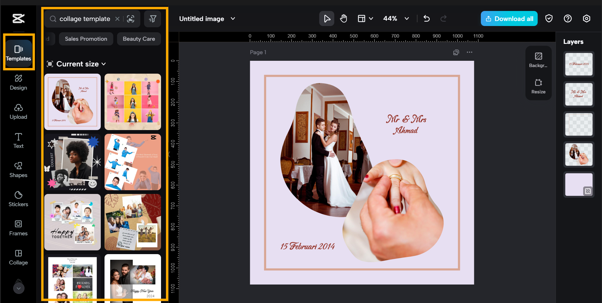 CapCut écran de recherche de modèles - éditeur de photos de collage pour PC