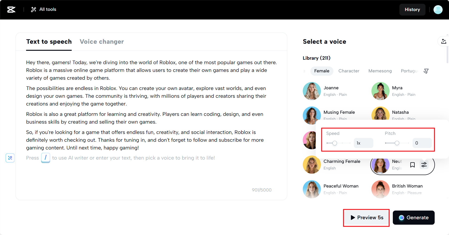 adjust speed and pitch