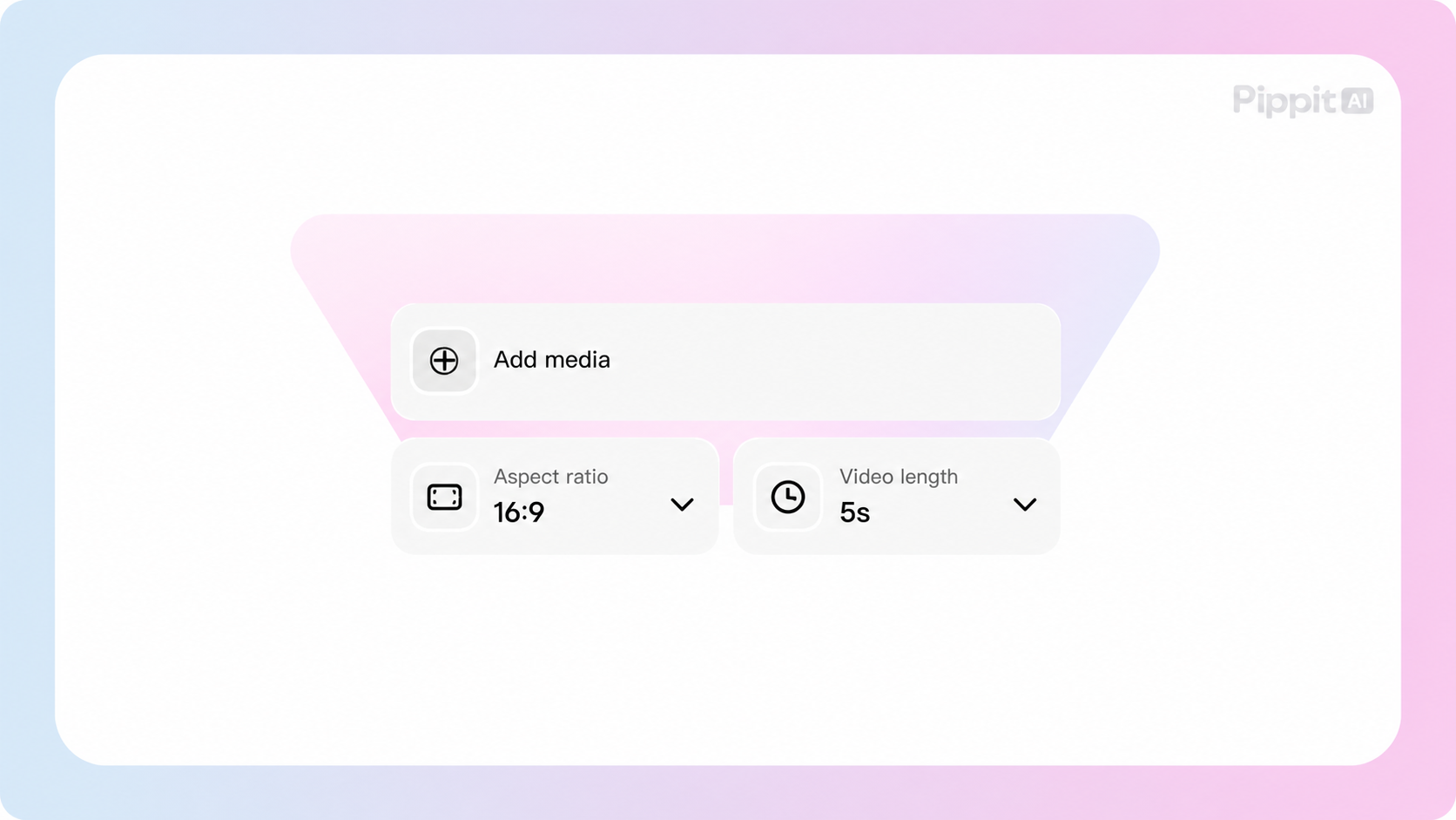 Add media panel with aspect ratio 16:9 and video length 5s