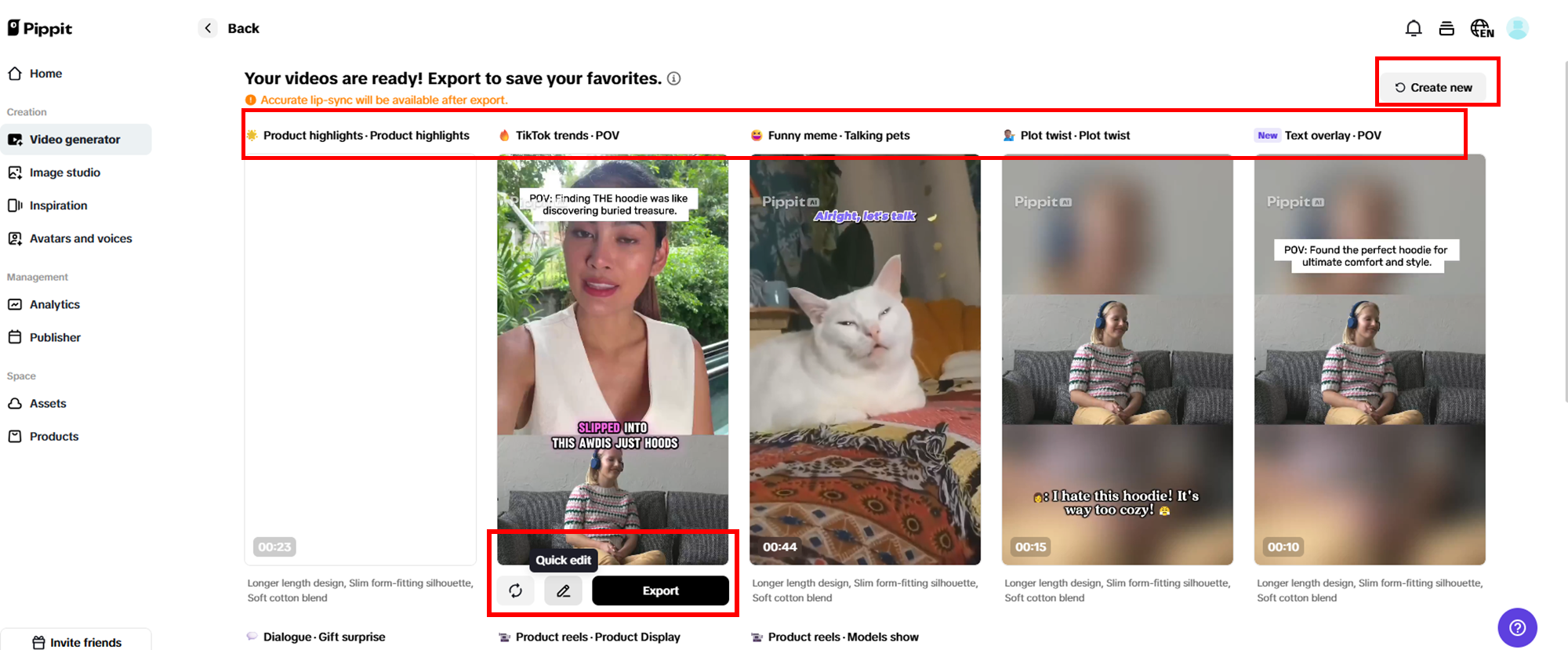 Hãy chọn video được tạo mà bạn yêu thích.