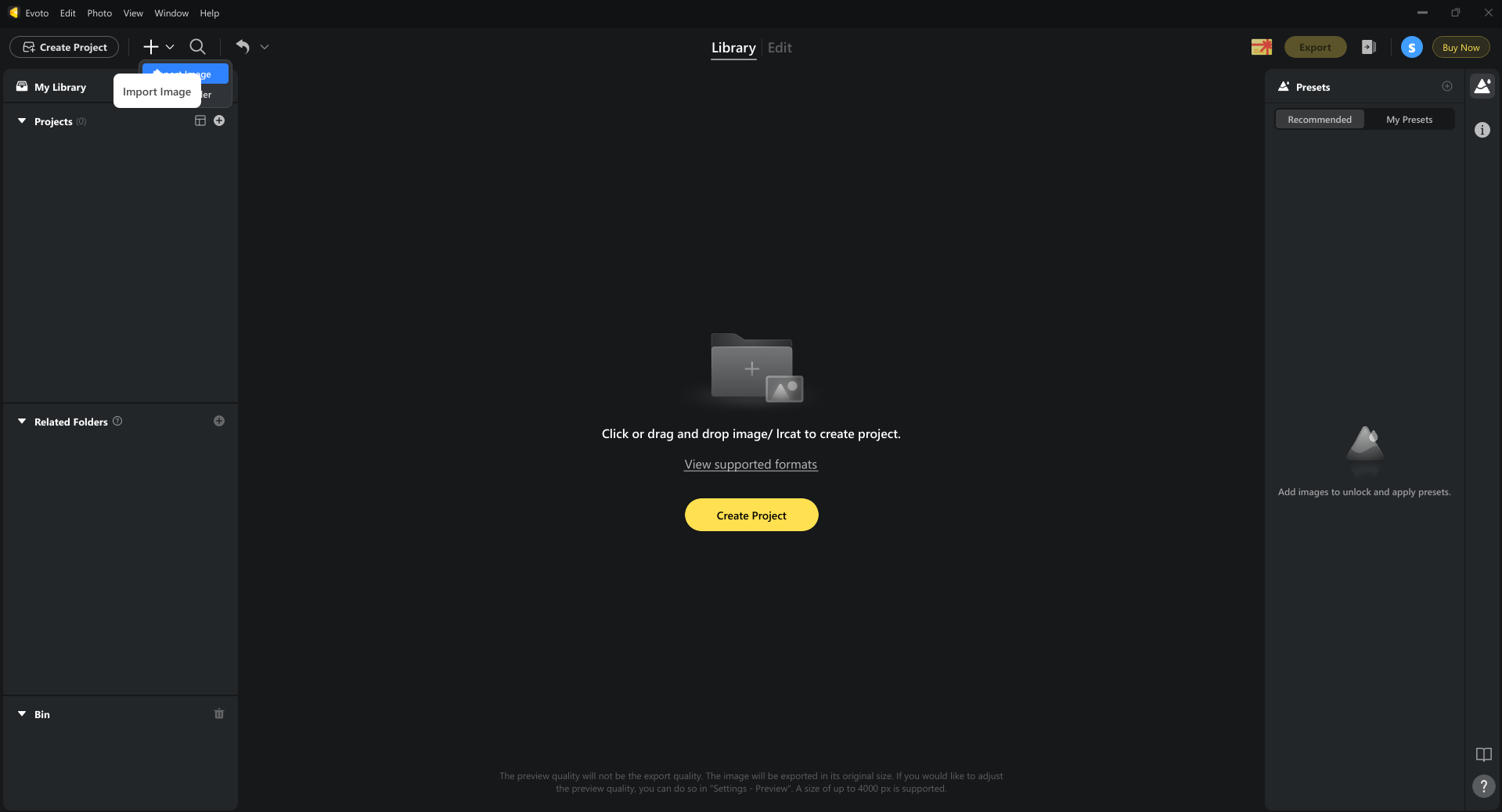 將影象匯入Evoto照片編輯器