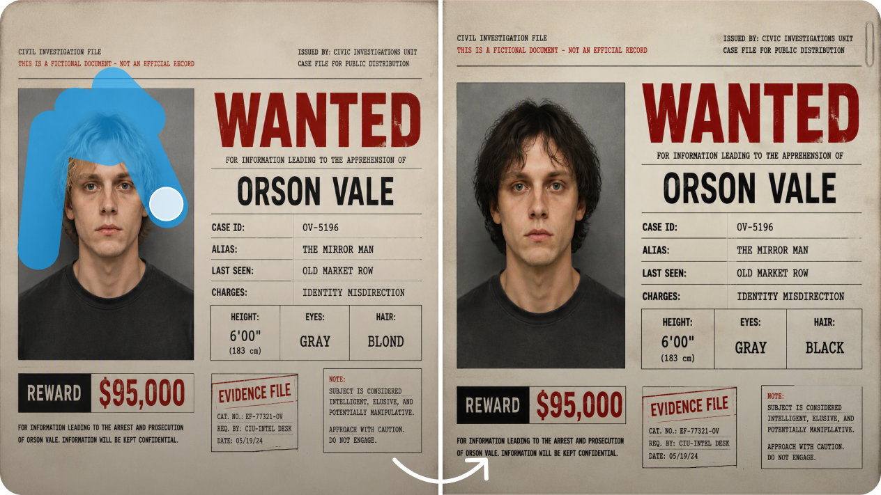 Edit wanted poster elements with layers and precision