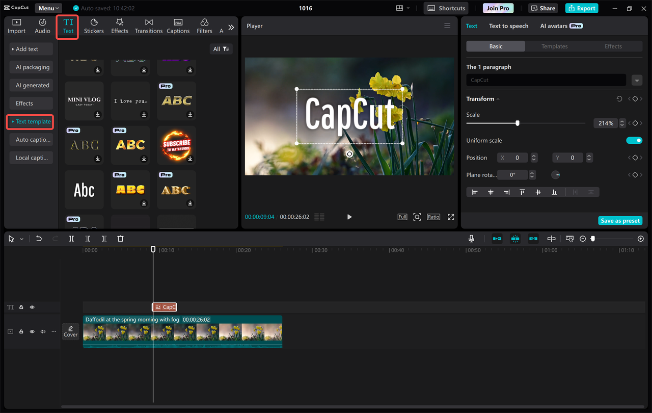 CapCut ideas for beginners: showing customizable text templates