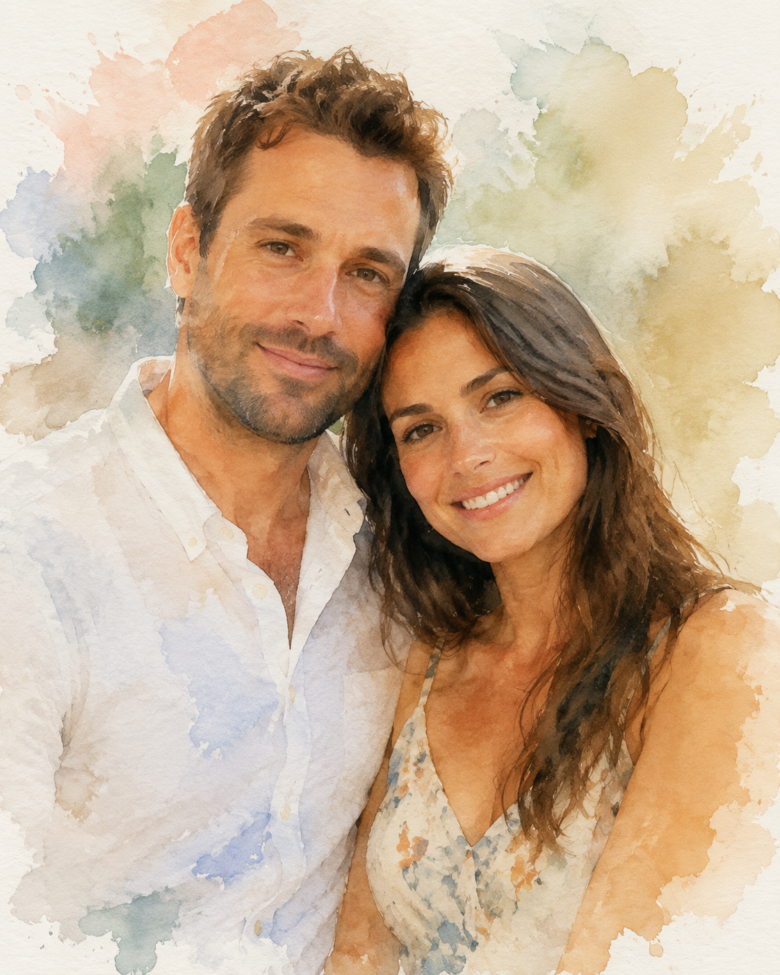 Exemple d'invite de photo de couple d'aquarelle Dreamina 1 : Couple d'aquarelle douce