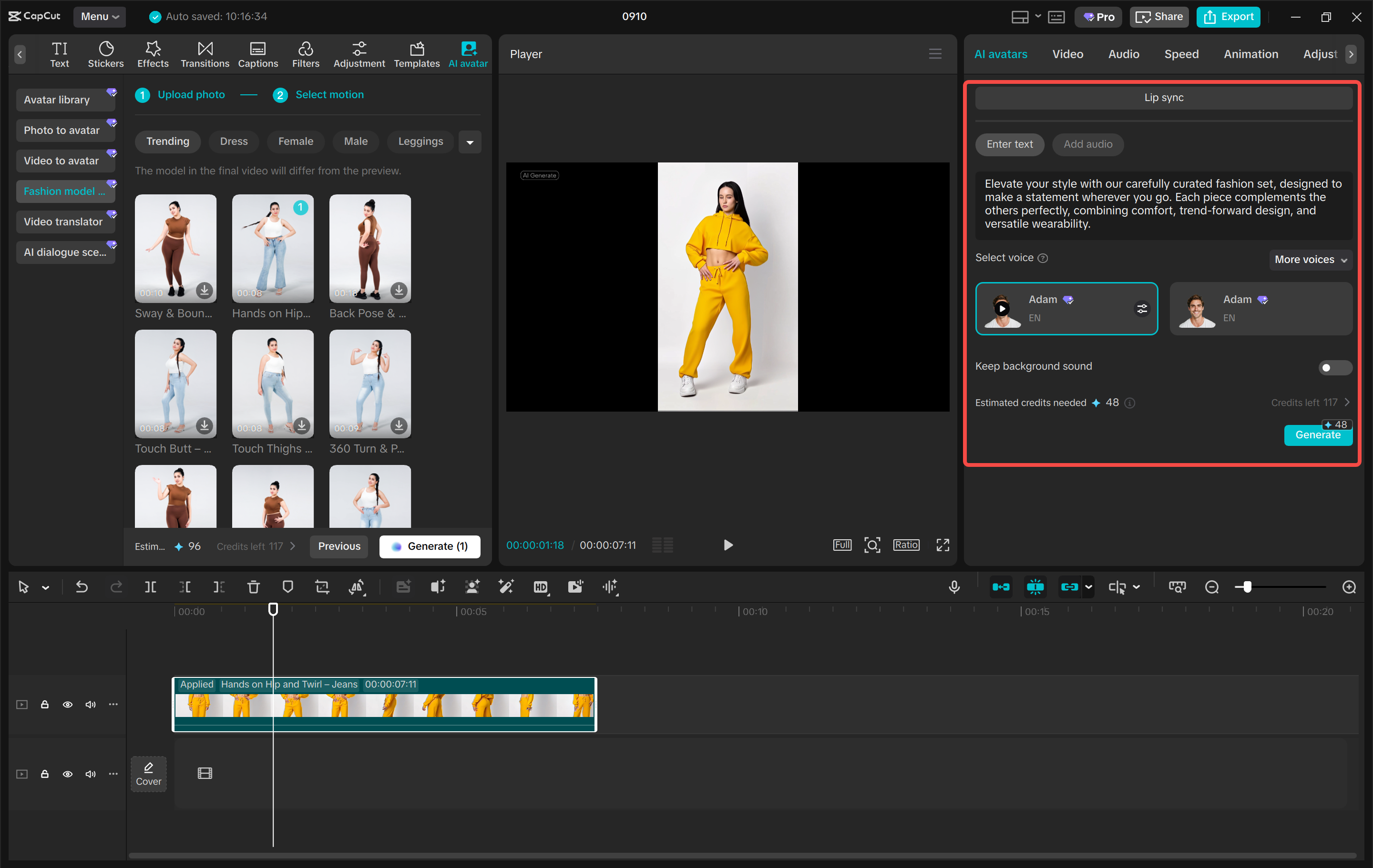 A megfelelő modell kiválasztása a CapCut asztali videószerkesztőben