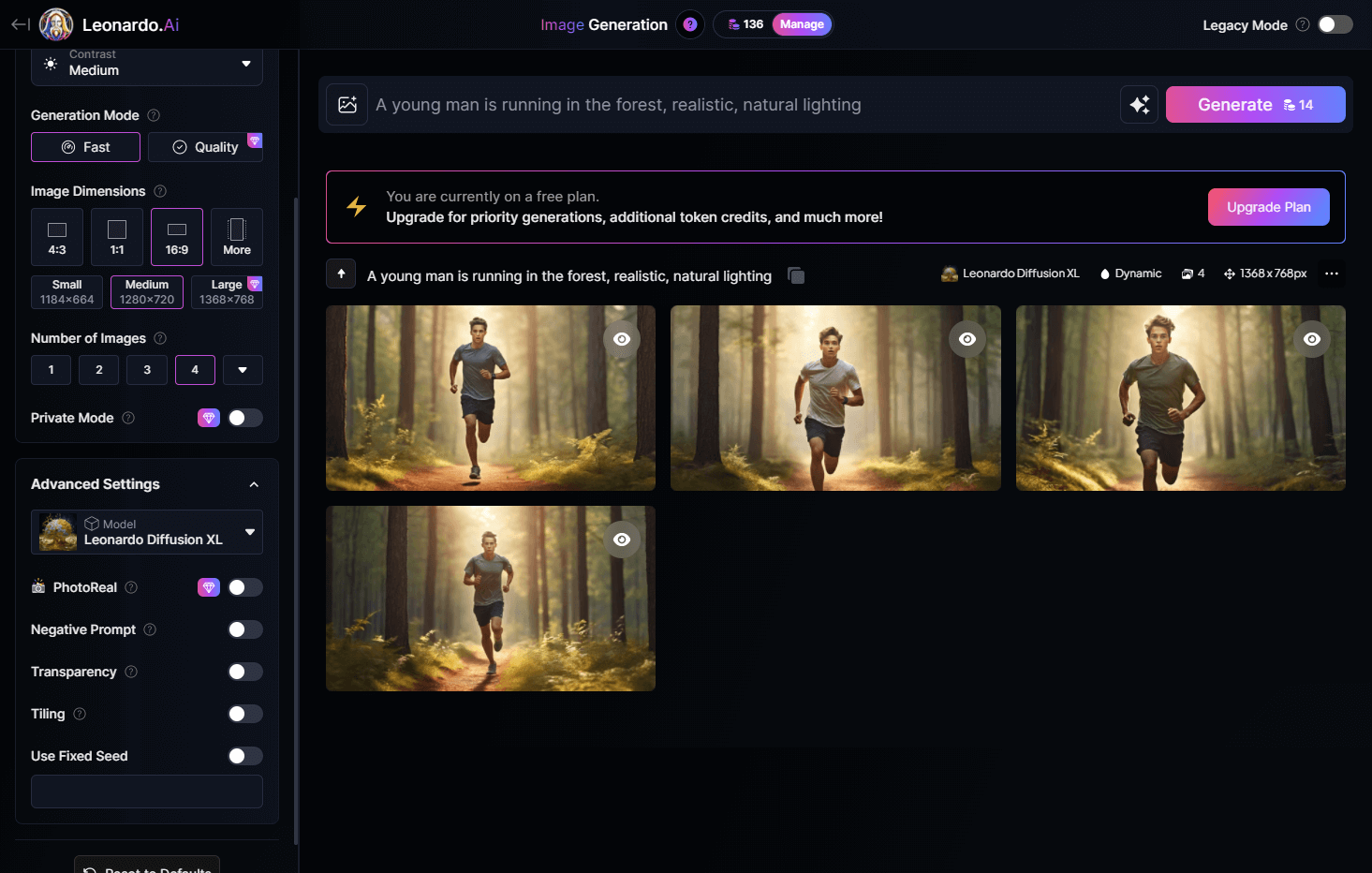 Interface of Leonardo - a valuable AI image generator