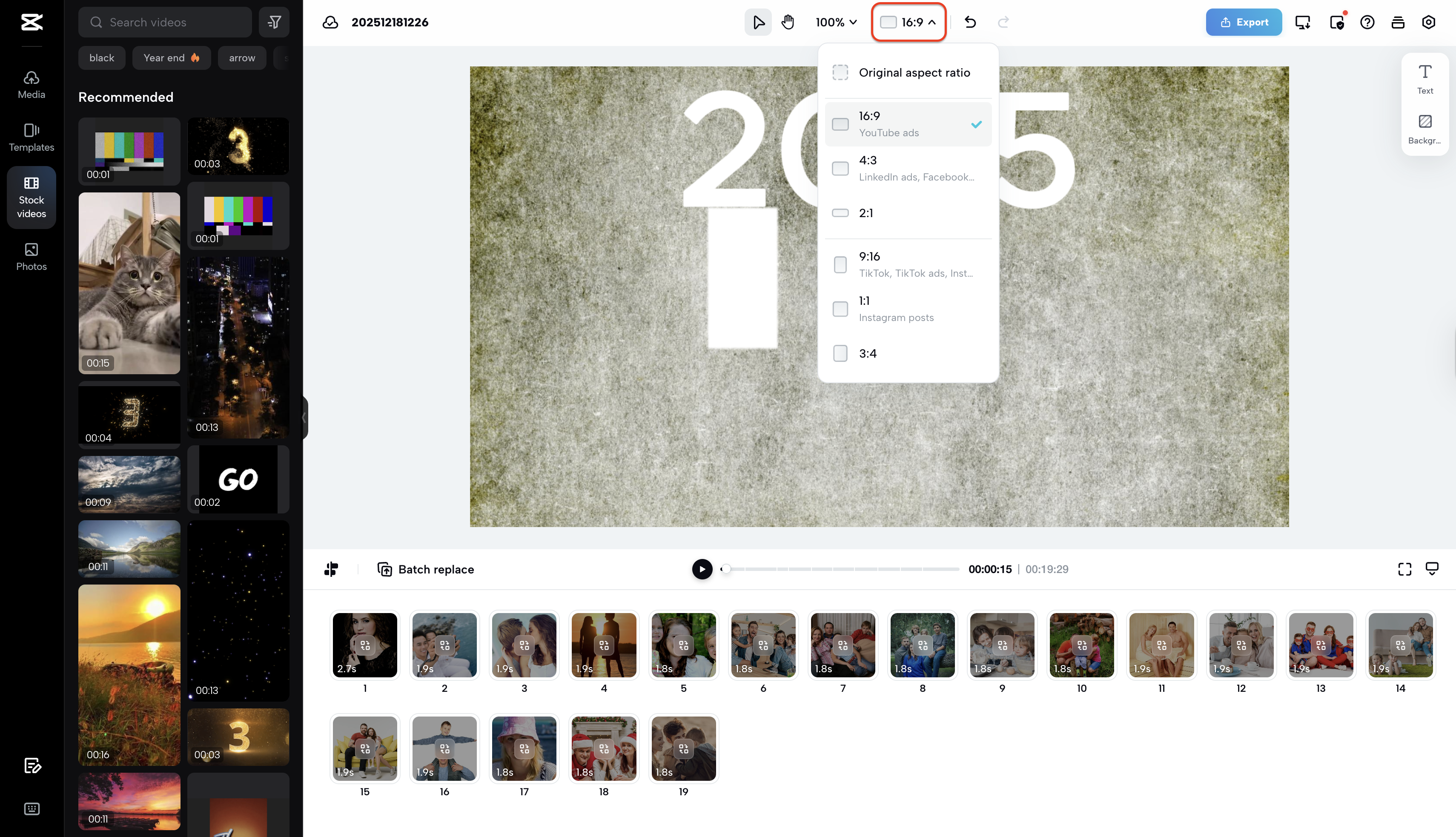Resize the video template if you want