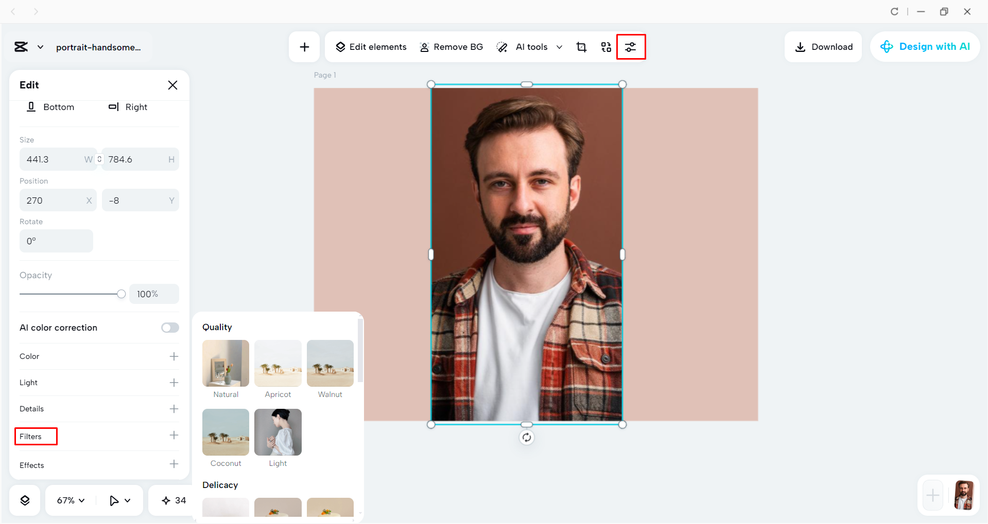 Editing the image with the CapCut desktop video editor