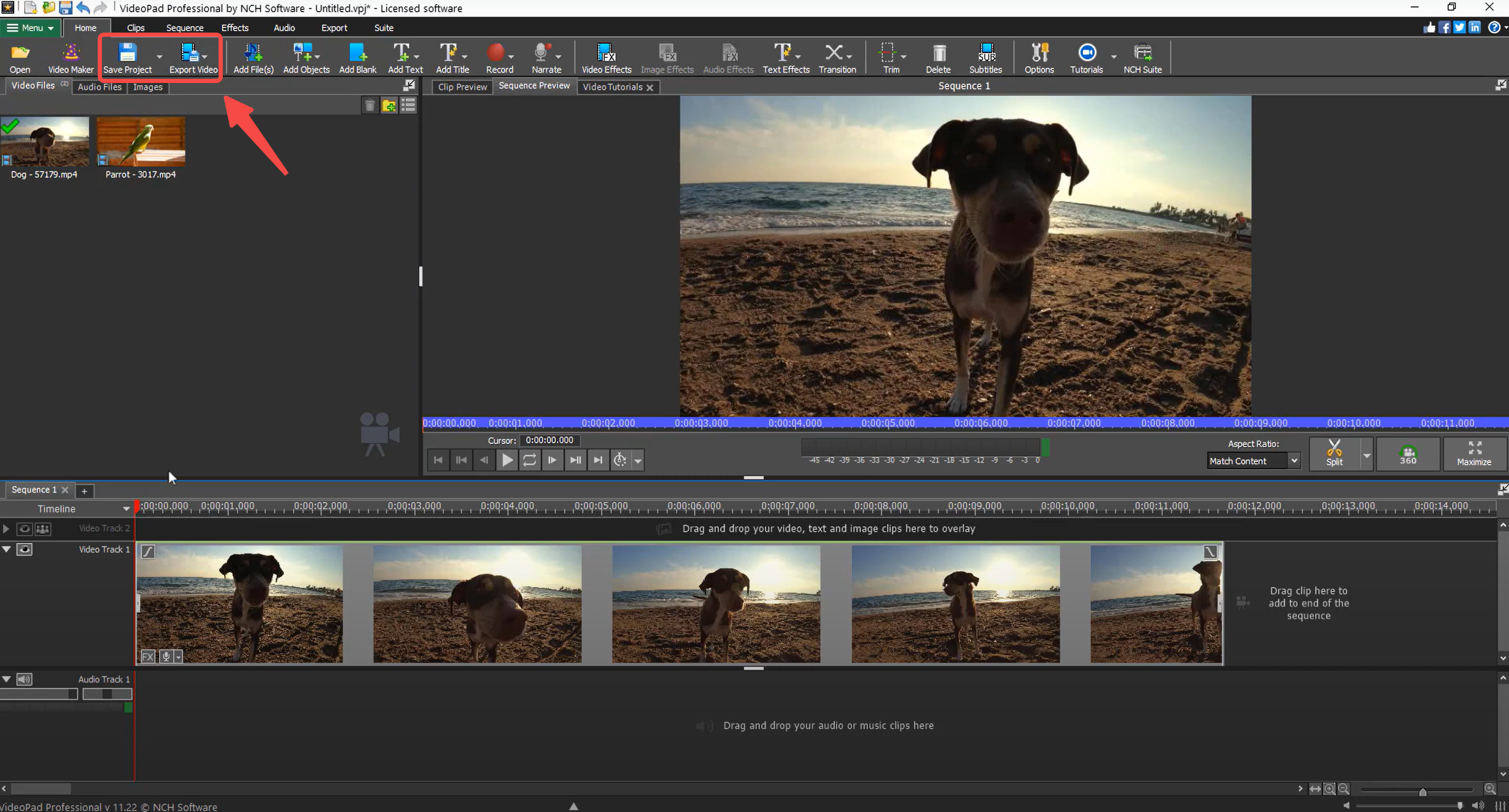 Pag-export ng video mula sa VideoPad video editor