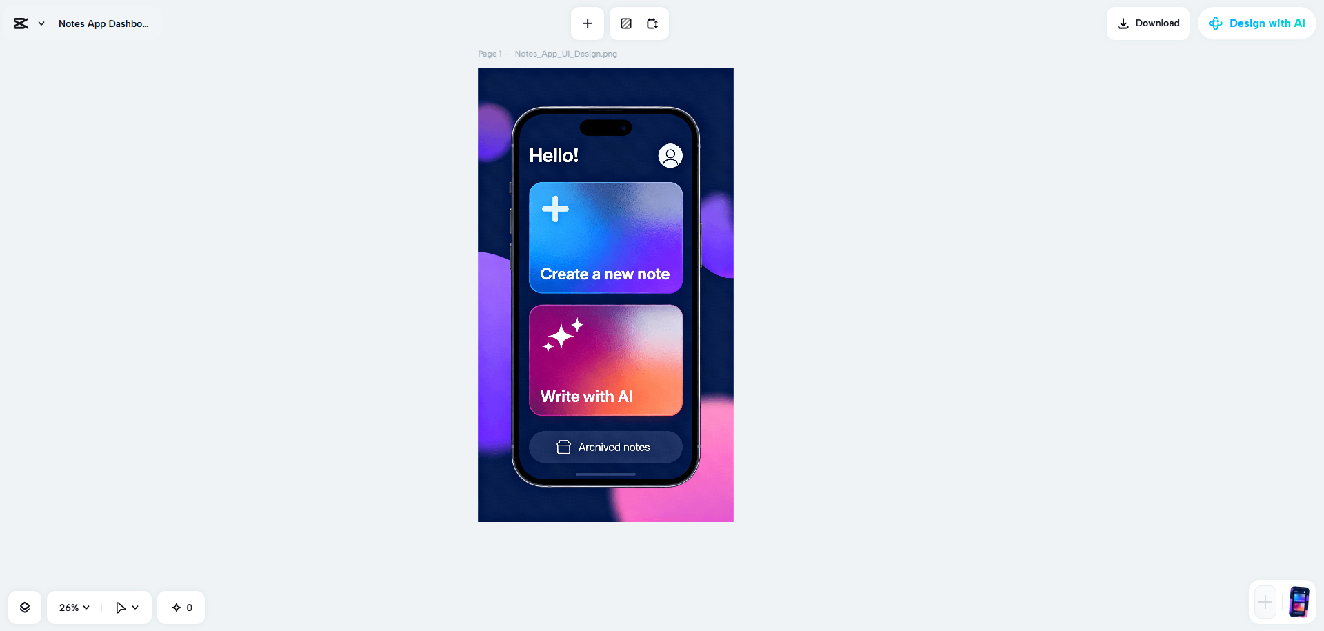 CapCut Web's AI design being used for creating UI designs