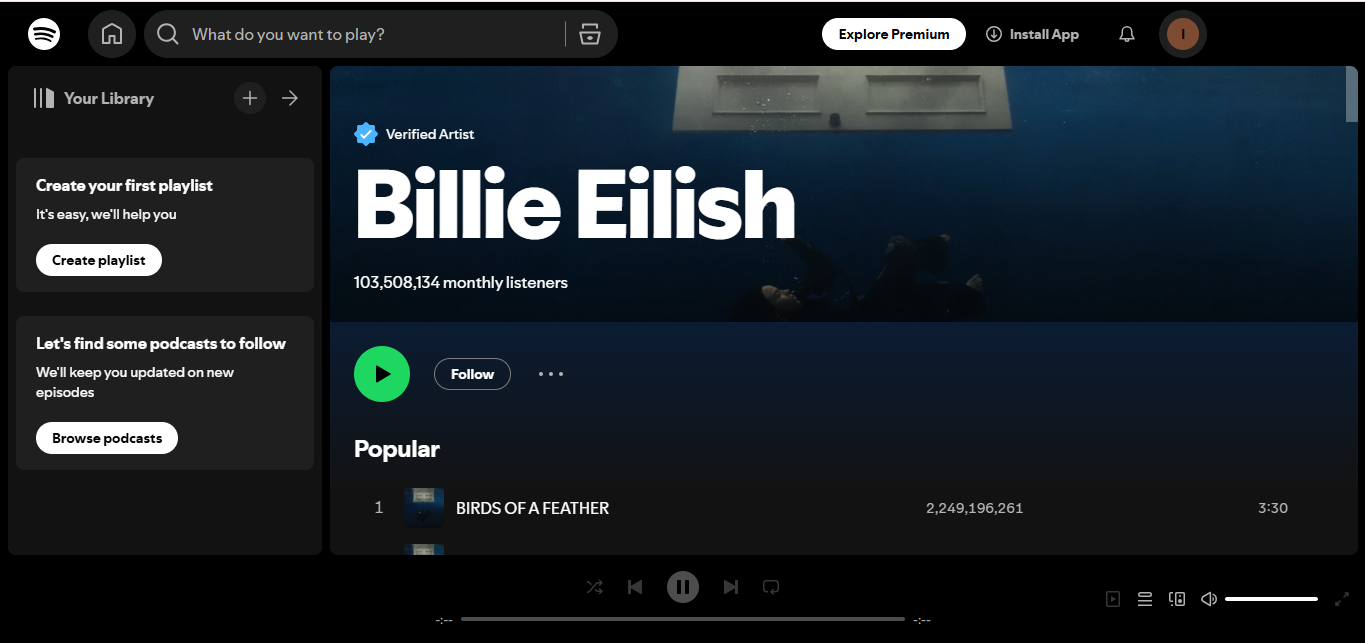 Billie Eilish – one of the top artists with the highest Spotify streams