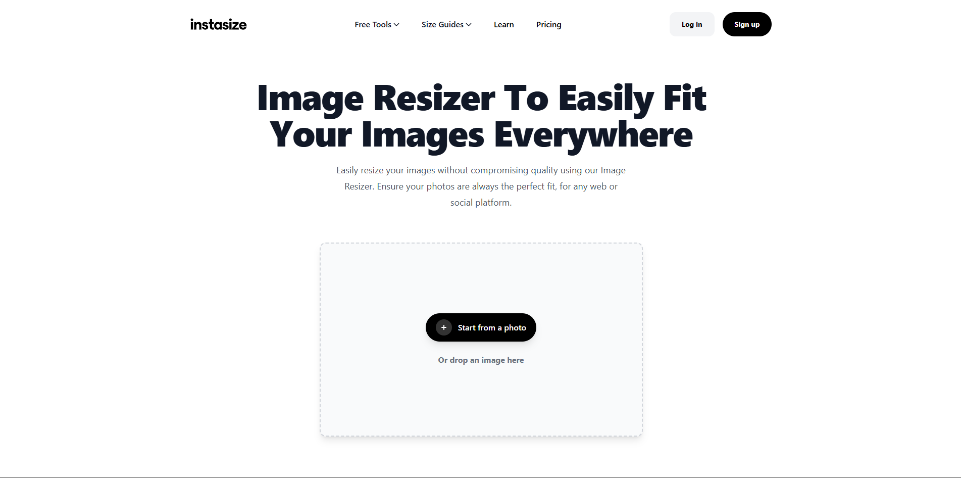 Interface d'Instasize - un redimensionneur facile à utiliser pour Instagram.